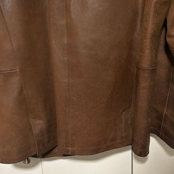 $1200 Sisley Brown Leather Button Closure Jacket - S/M (Aero, Fine Creek) - Picture 10 of 13